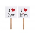 Kartičky na špejli-"I love him", "I love her"