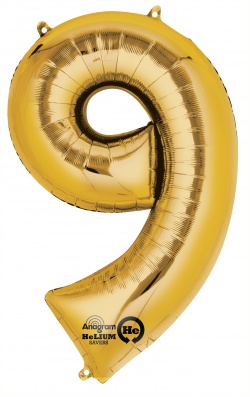 Zlatý fóliový balónek " 9 " 