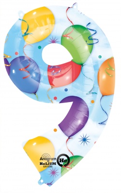 Balónek fóliový " 9 " barevný