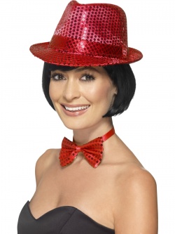 Červený flitrovaný klobouk